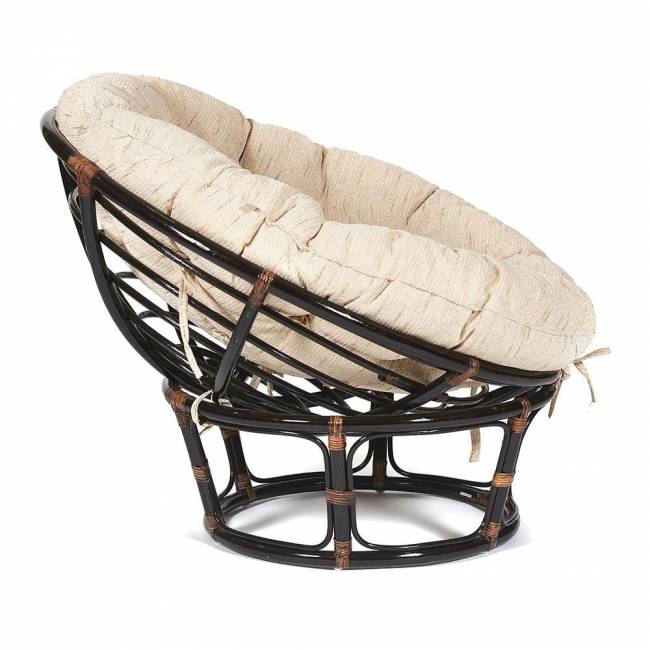 Кресло Папасан/Papasan (23/01 W) /с подушкой и ремешками/ диаметр подушки 129см, 115х101х104см, античный черно-коричневый, ткань старт Antique brown (античный черно-коричневый)