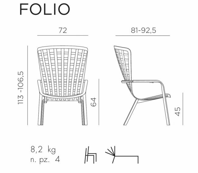 Лаунж-кресло пластиковое Folio антрацит 720х810-925х1130-1065 мм